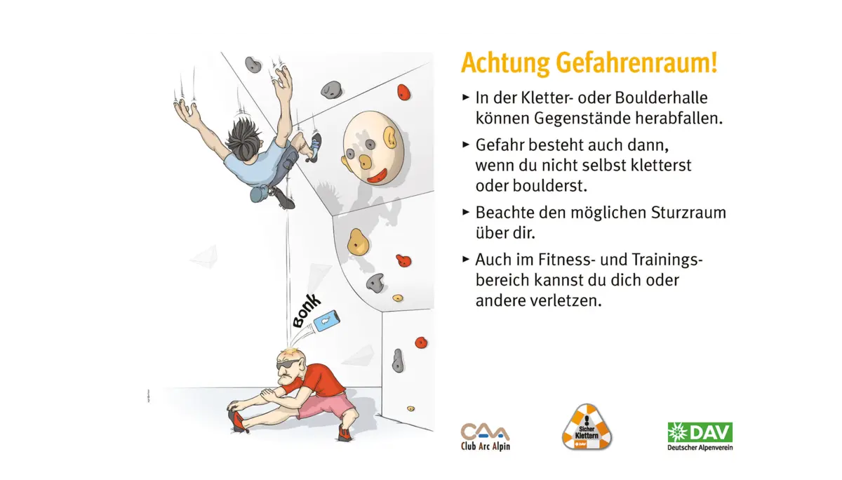Hallenregeln für Klettern vom DAV. Regel Nummer vier: Hindernisse wegräumen | © DAV