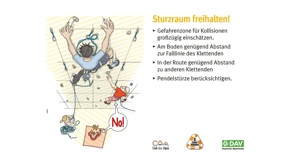 Kletter-Regeln: Sicher an der Kletterwand | © DAV Kletterregel Nummer fünf: Sturzraum freihalten | © DAV